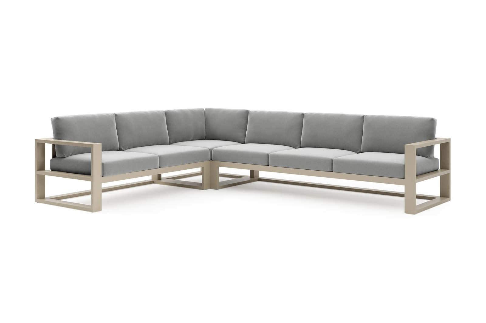 Verato loungehoek in beige aluminium met savane grey all weather sunbrella® luxe kussen