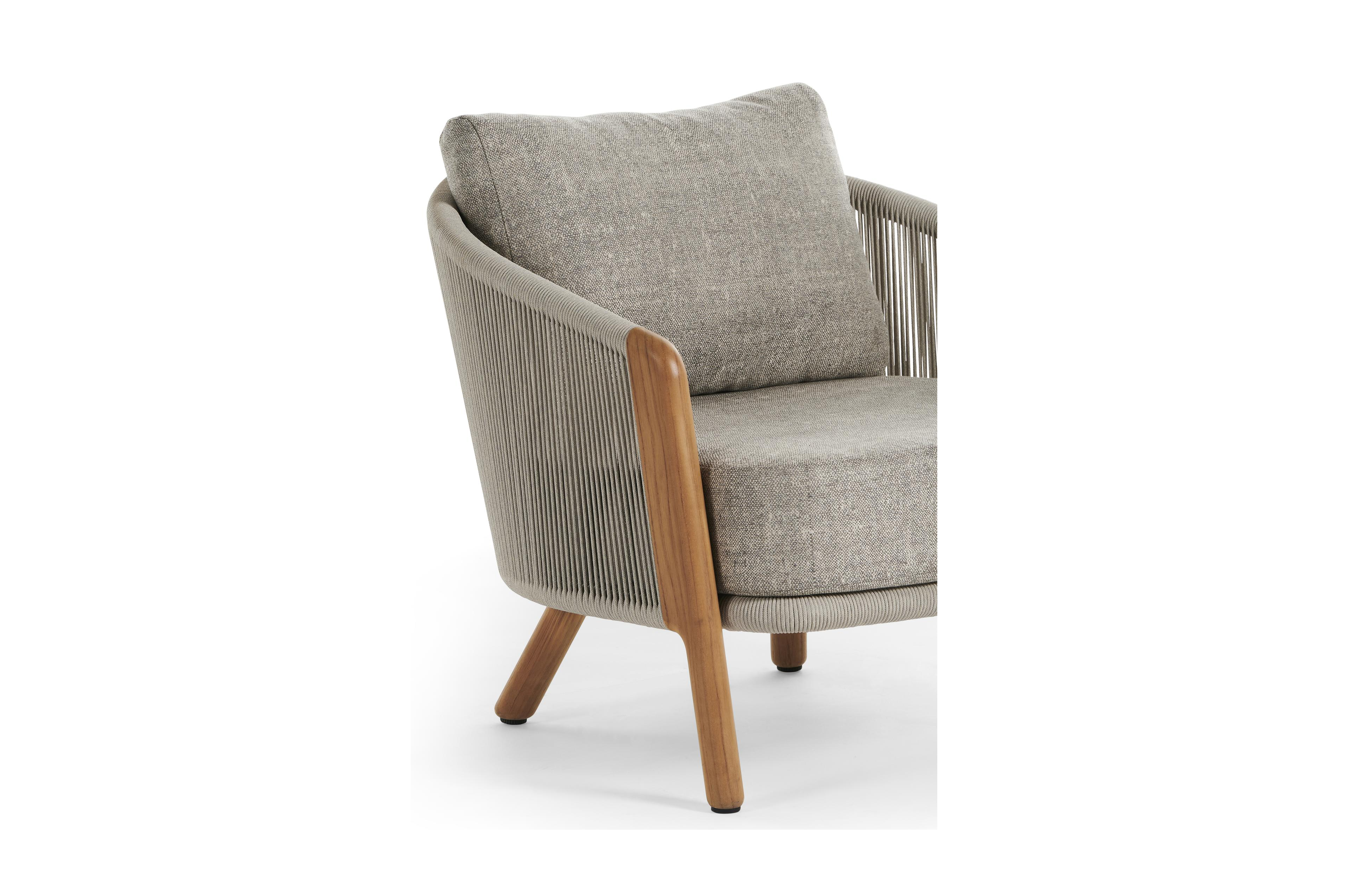 Gardo loungestoel 1-zit in teak en rope met chartres pewter all weather sunbrella® luxe kussen