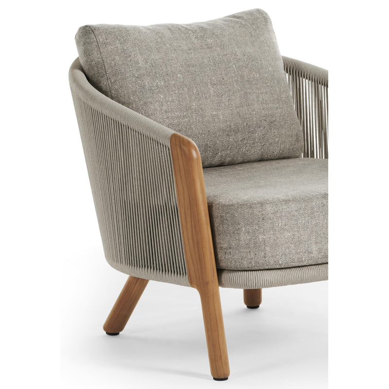 Gardo loungestoel 1-zit in teak en rope met chartres pewter all weather sunbrella® luxe kussen