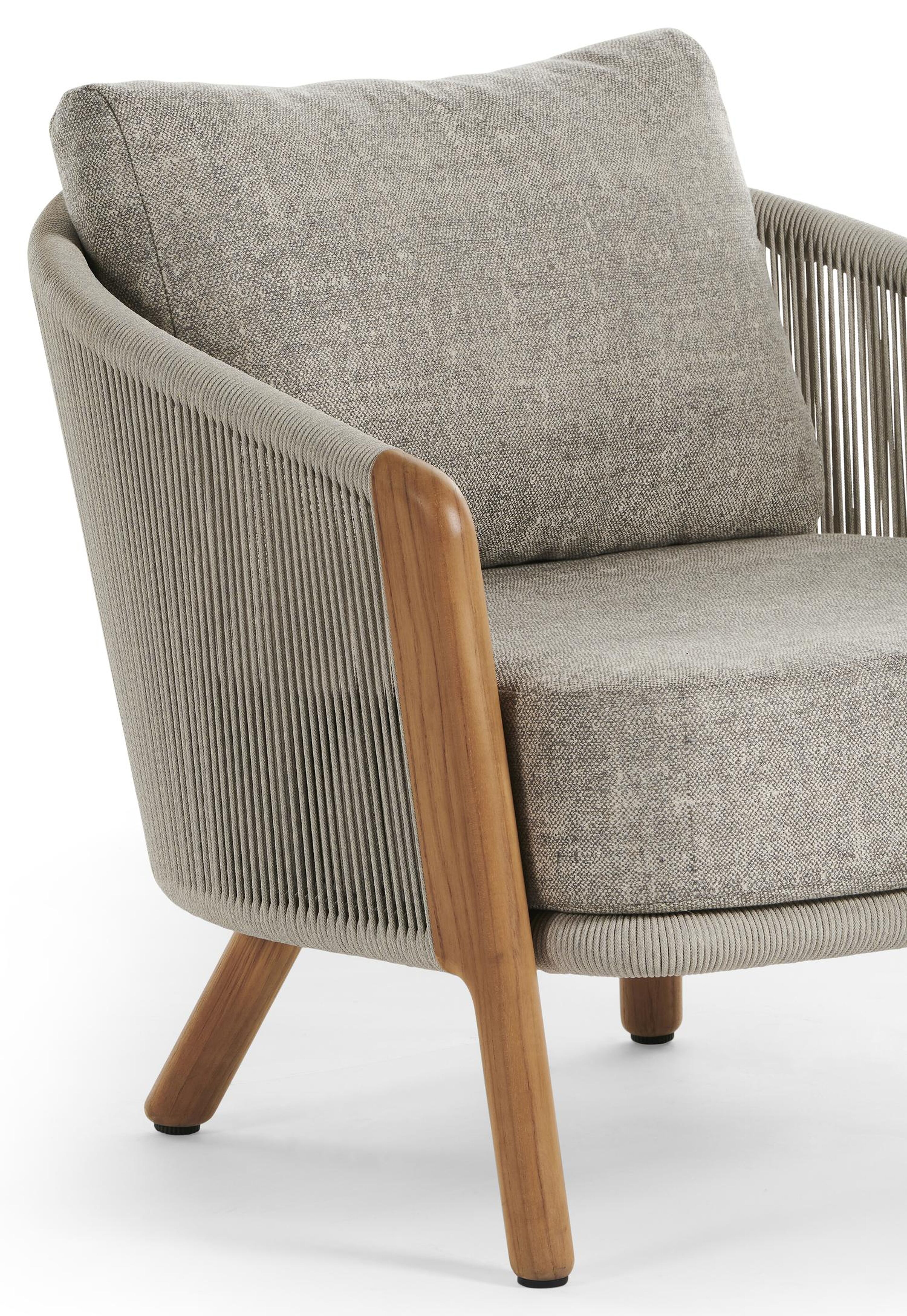 Gardo loungestoel 1-zit in teak en rope met chartres pewter all weather sunbrella® luxe kussen