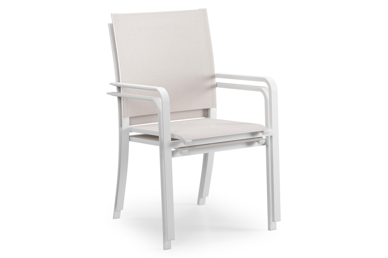 Calobra tuinstoel in wit aluminium en beige single textilene