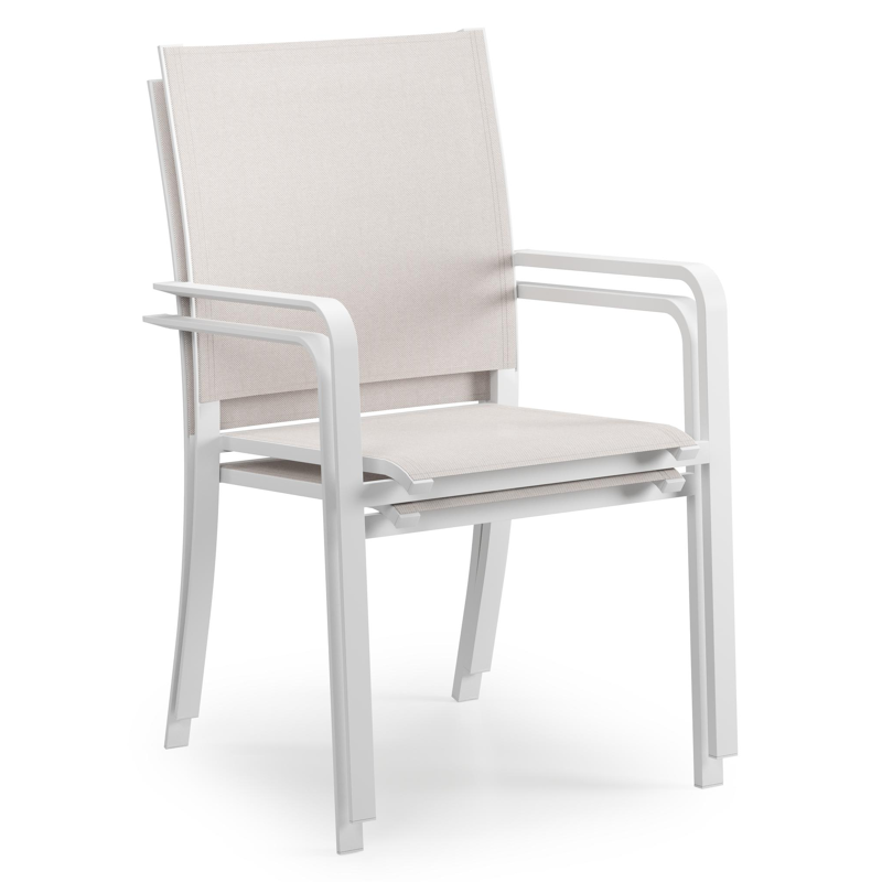 Calobra tuinstoel in wit aluminium en beige single textilene
