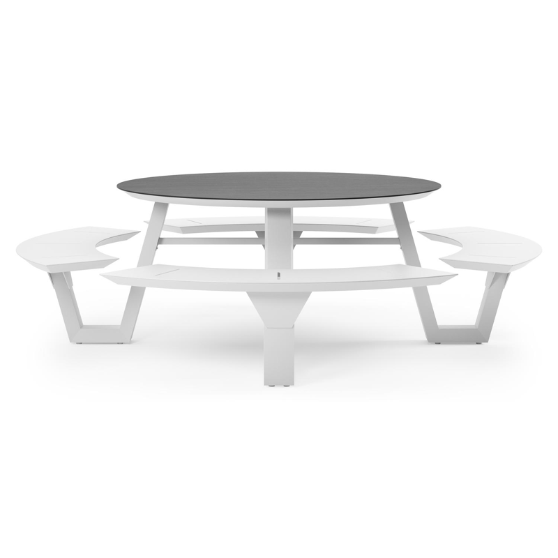 Rondino picknicktafel rond in wit aluminium en volkeramiek Basalt Black - Dia. 236 x H 71.5 cm