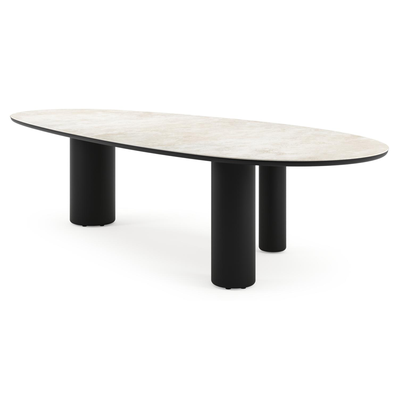 Table de jardin Amico mangue en aluminium noir et céramique pleine Rapolano - Lg. 320 x Lrg. 140 x Haut. 74 cm