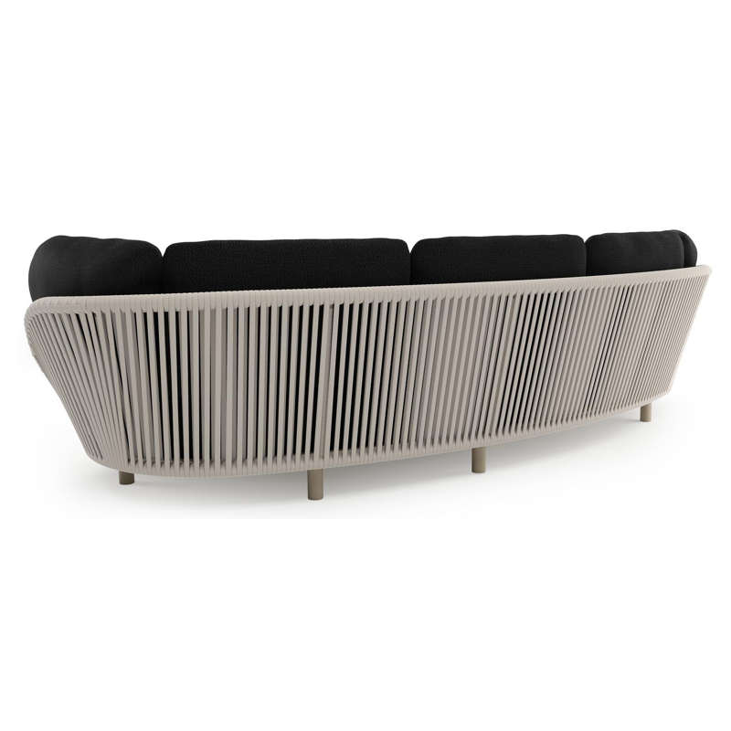 Salon de jardin Lupino en aluminium beige et corde large plate de luxe tissée verticalement beige et coussins en all weather sunbrella® luxe lopi baribal