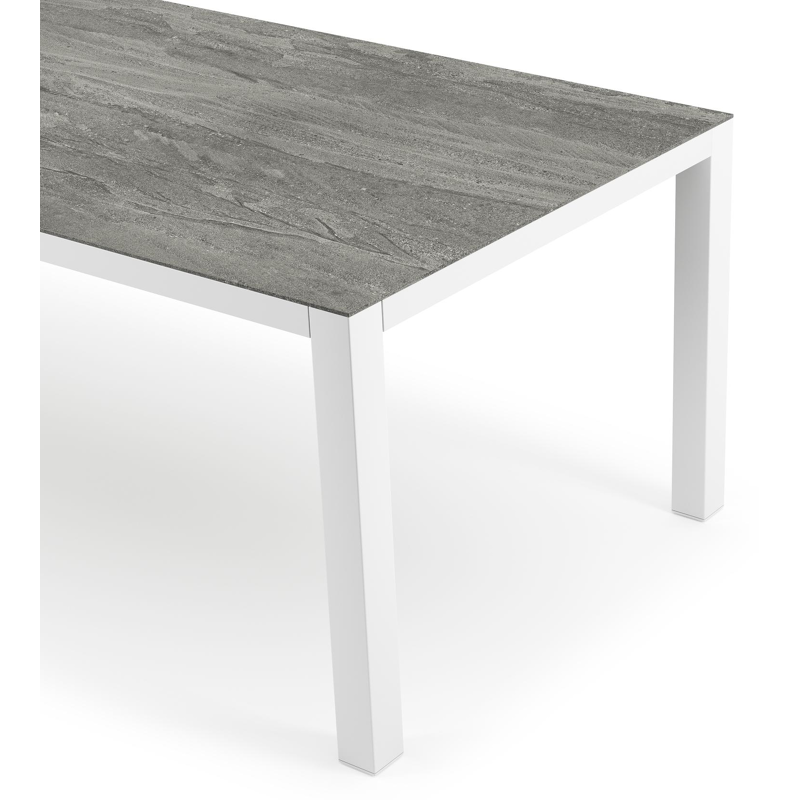 Como tuintafel in wit aluminium en volkeramiek aspen grey - L 240 x B 100 x H 75 cm