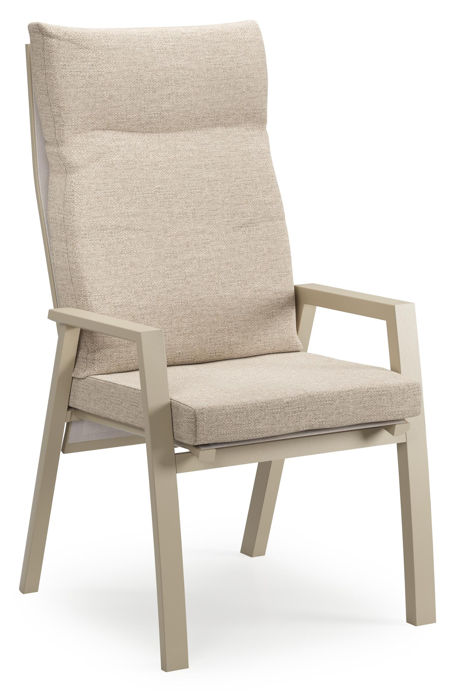 Chaise de jardin Leon en aluminium beige et textilène noir avec coussin en Rustic Weather+ Softtouch