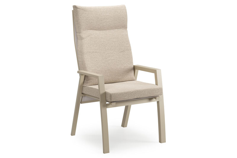 Leon tuinstoel in beige aluminium en beige textilene met kussen in Rustic Weather+ Softtouch