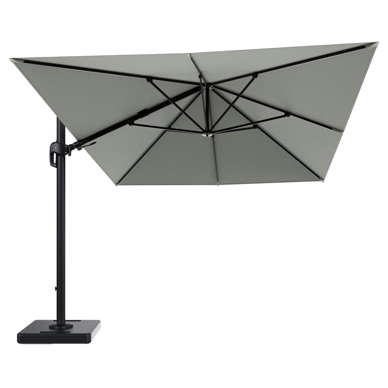 Rufina zweefparasol tiltfunctie in zwart aluminium en parasoldoek in All Weather Sunbrella® Luxe Slow Spirea - L1 400 x L2 300 cm met parasolvoet Lapido 160 kg