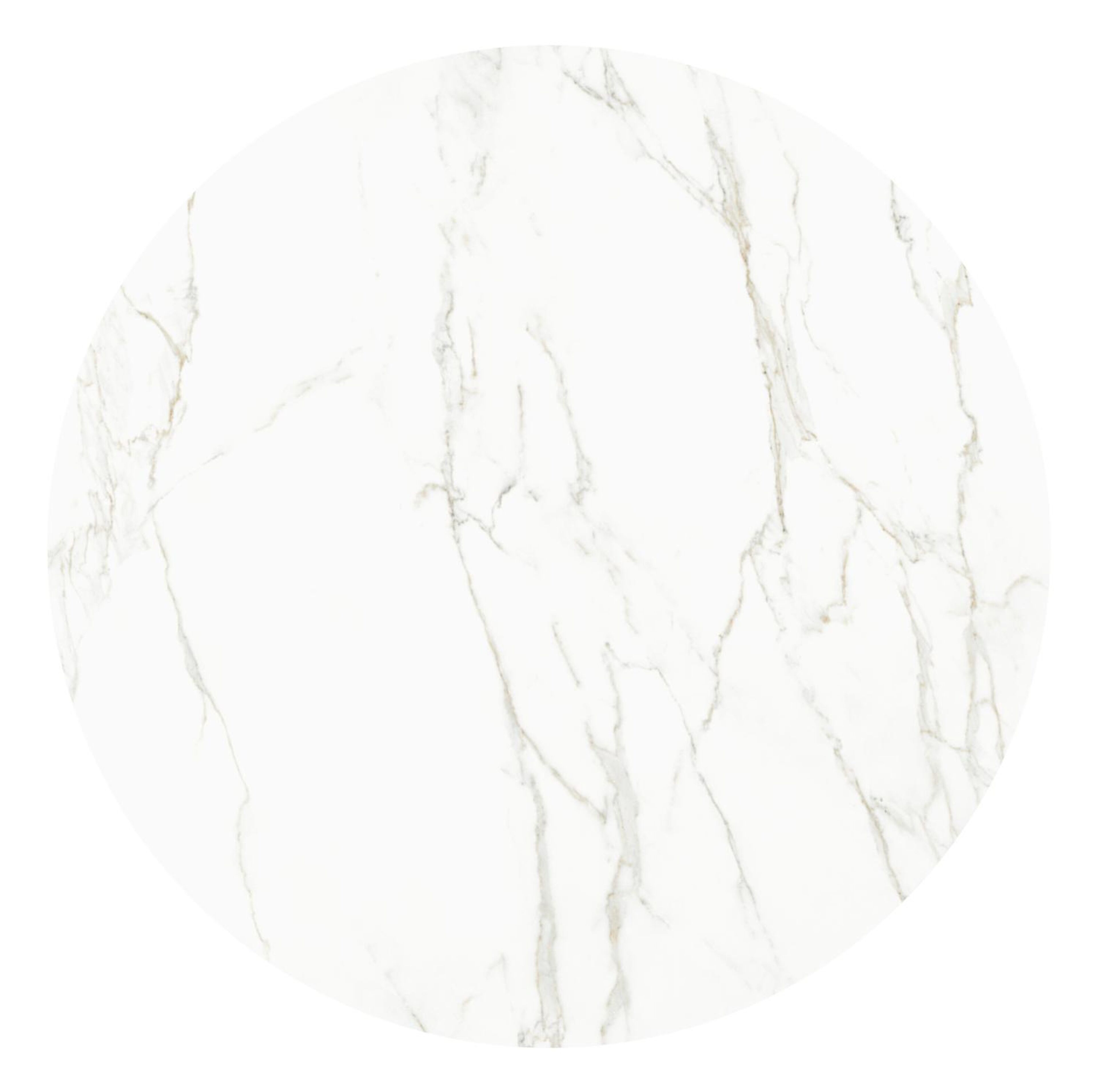 Table de jardin Amico rond en aluminium beige et céramique pleine Calacatta - Diam. 148 x Haut. 74 cm