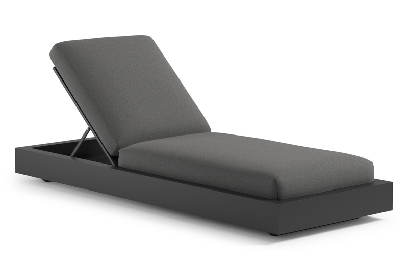 Chaise longue réglable Como en aluminium noir et coussin en all weather Sunbrella® luxe heritage slate