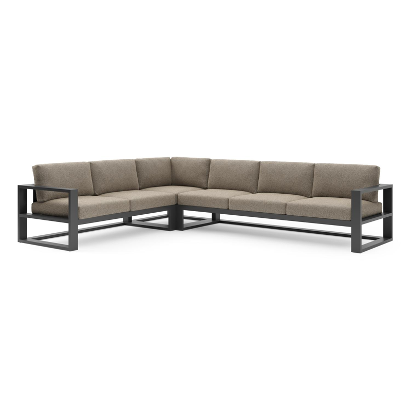 Verato loungehoek in zwart aluminium met madagascar burch all weather cosytica kussen