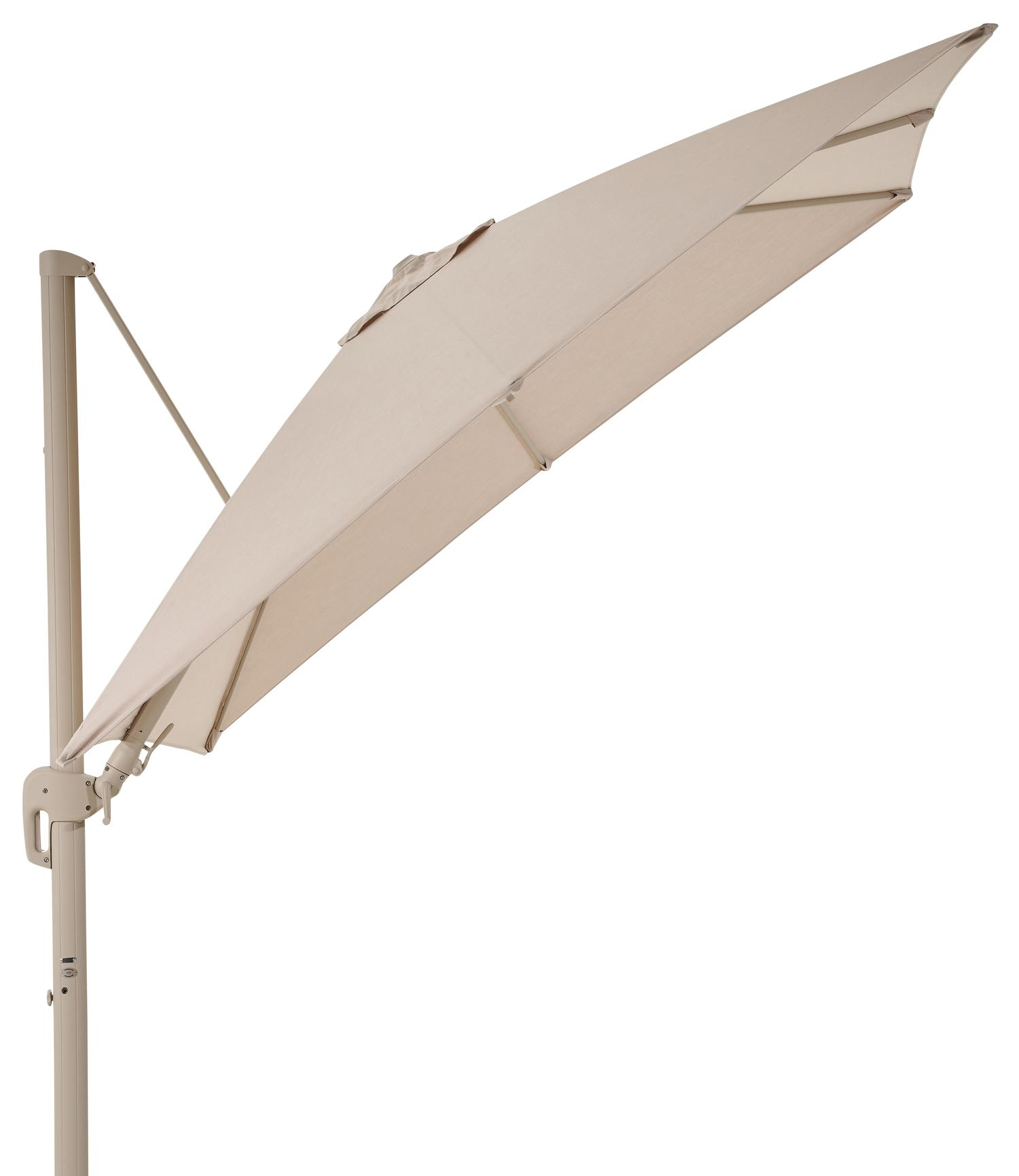 Parasol pedant Rufina avec fonction tilt en aluminium beige avec toile de parasol en all weather sunbrella® premium beige - Lg.1 300 x Lg.2 300 cm (sans pied de parasol)