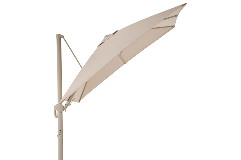Rufina zweefparasol met tiltfunctie in beige aluminium met beige all weather sunbrella® premium parasoldoek - L1 300 x L2 300 cm (zonder voet)