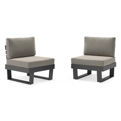 Set van 2 Alora loungestoelen in zwart aluminium met grijs Weather+ Softtouch kussen