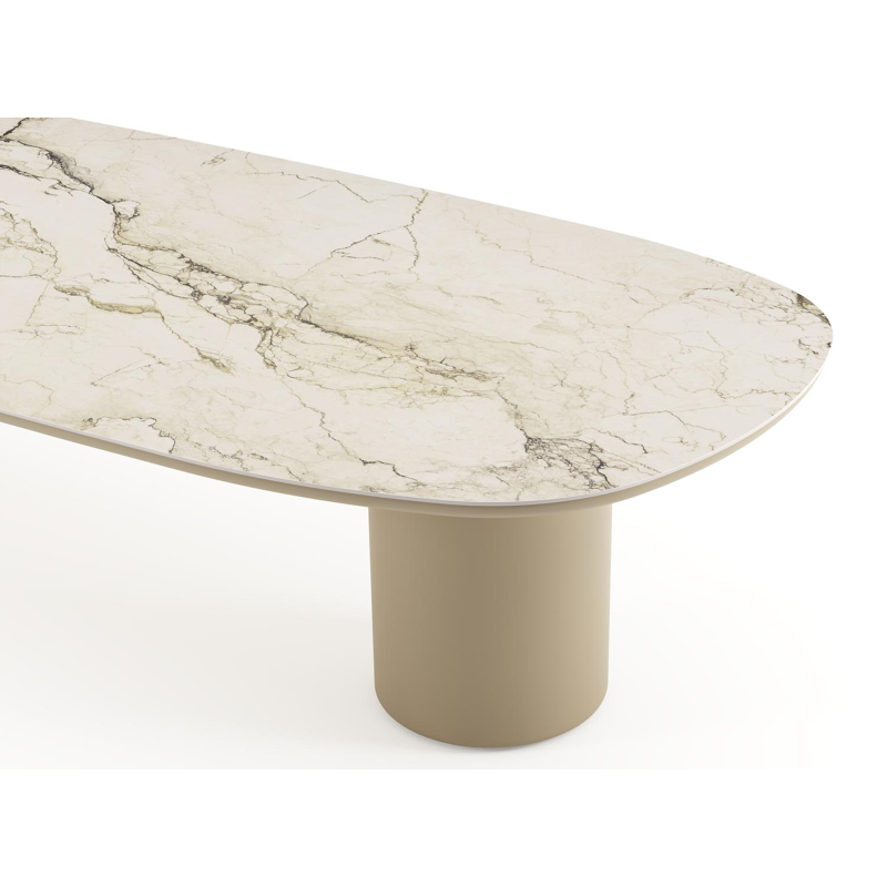 Table de jardin low dining Amico bombo en aluminium beige et céramique pleine Colorado Dunes - Lg. 320 x Lrg. 130 x Haut. 61 cm