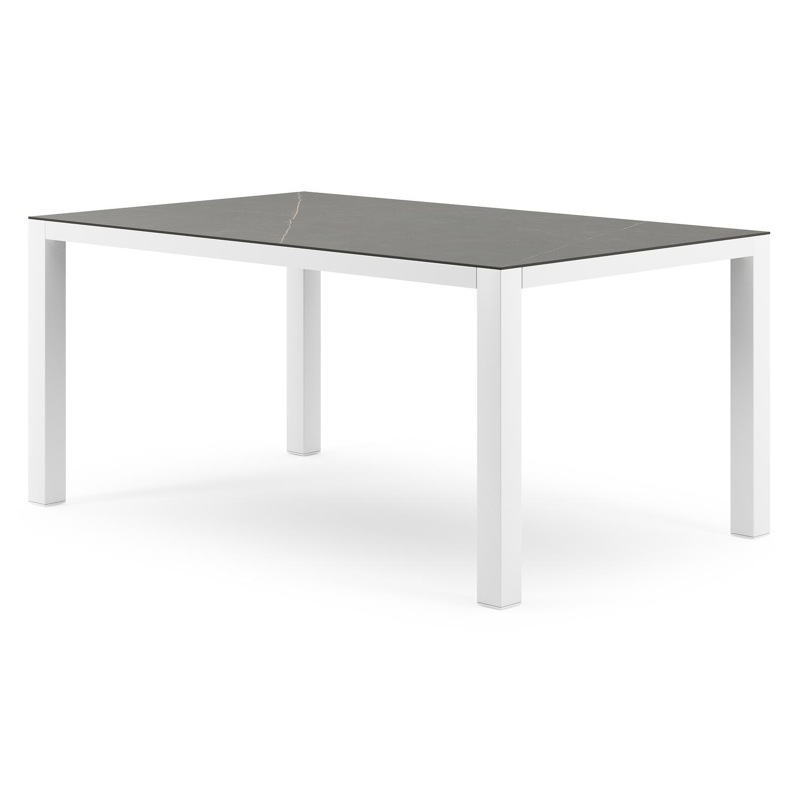 Table de jardin Como rectangulaire en aluminium blanc et céramique pleine Calatorao - Lg. 160 x Lrg. 100 x Haut. 75 cm