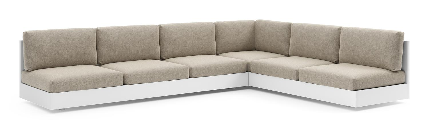 Como loungehoek in wit aluminium met catania beige all weather cosytica kussen