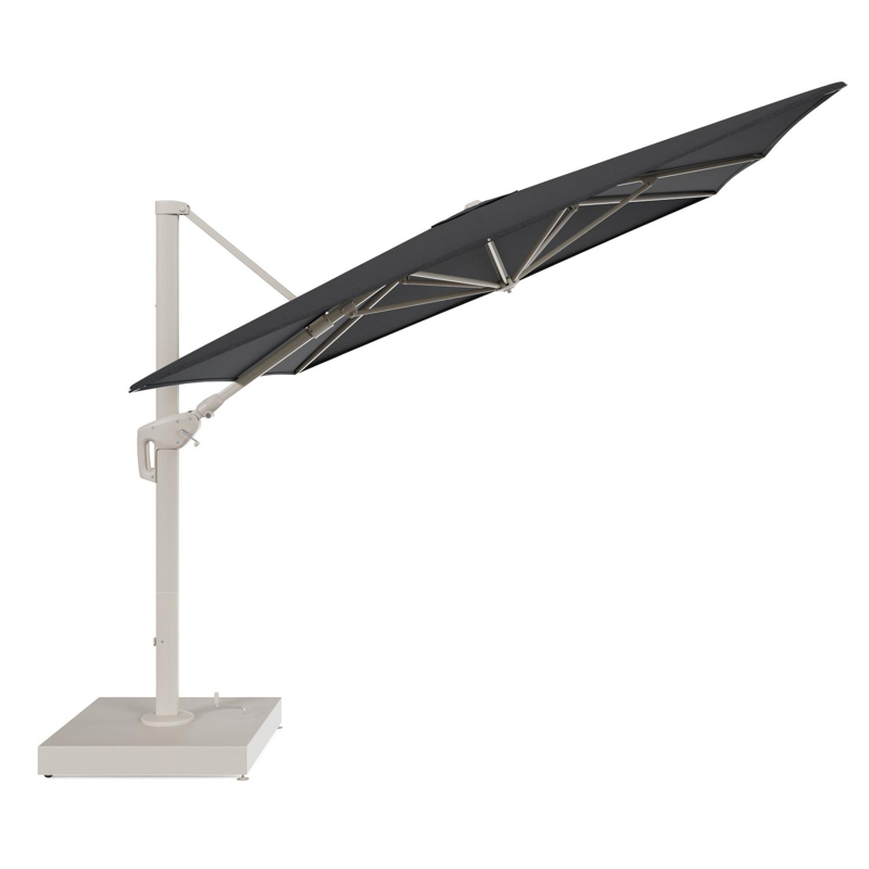 Parasol pendant Minore avec fonction tilt en aluminium beige et toile de parasol All Weather Sunbrella® Luxe Chartres Sooty - Lg.1: 400 x Lg.2: 300 cm avec pied de parasol Minore 260 kg avec roulettes