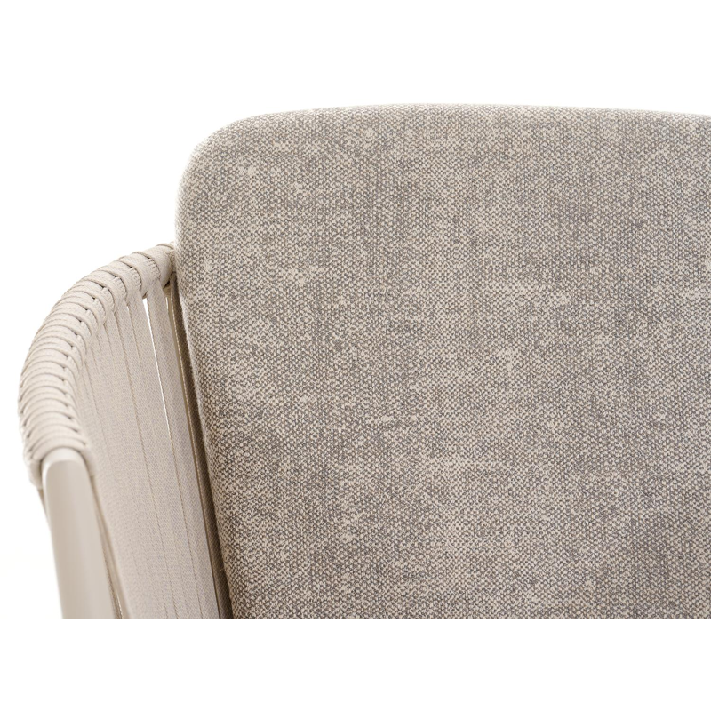 Chaise de jardin Orso en aluminium beige et corde plate tissée verticalement beige avec coussin All Weather Sunbrella® Luxe Chartres Pewter