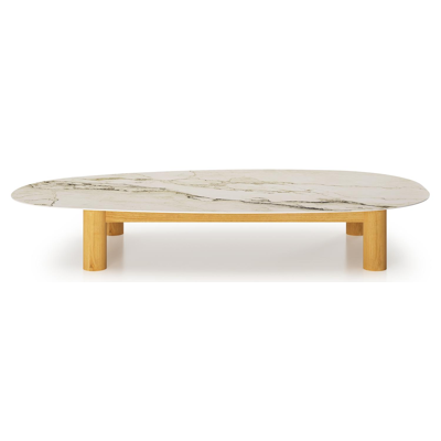 Donato-Organo loungetafel organisch in teak teak en volkeramiek Colorado Dunes - L 151 x B 90 x H 25 cm