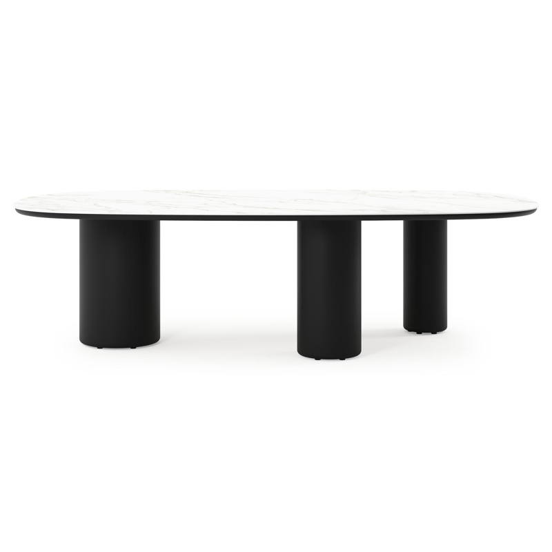 Table de jardin Amico bombo xl en aluminium noir et céramique pleine Calacatta - Lg. 270 x Lrg. 148 x Haut. 74 cm
