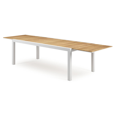 Calobra verlengbare tuintafel in wit aluminium en teak - L 220/330 x B 107 x H 75 cm