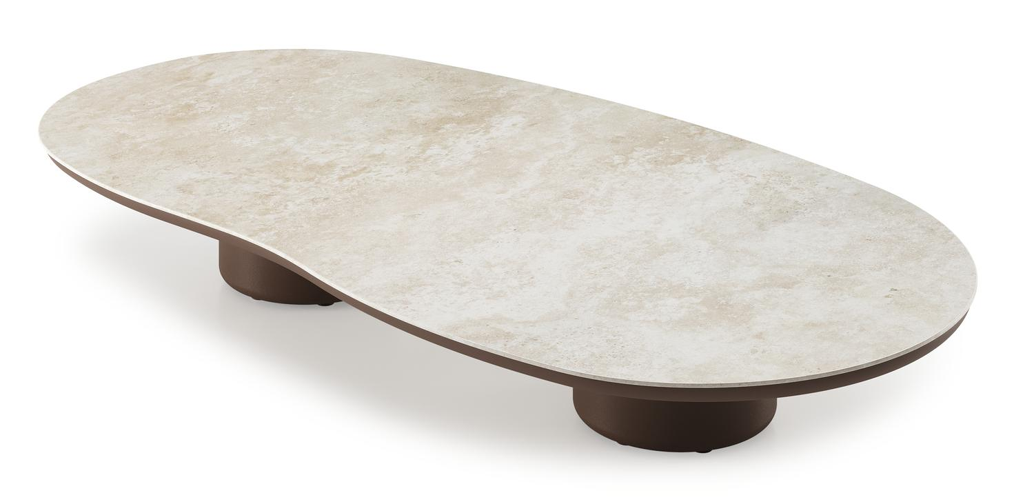 Amico loungetafel organisch in taupe aluminium en volkeramiek Rapolano - L 170 x B 91 x H 25 cm
