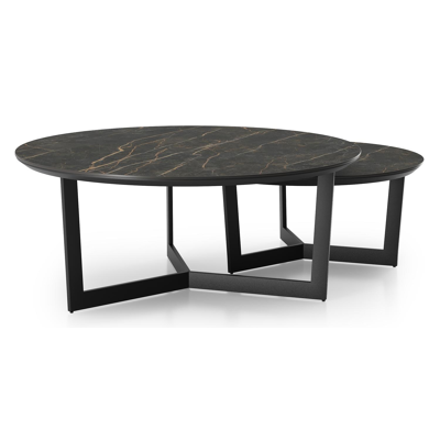 Lacrima loungetafels in zwart aluminium en black obsession volkeramiek - Dia. 85/65 x H 35/30 cm