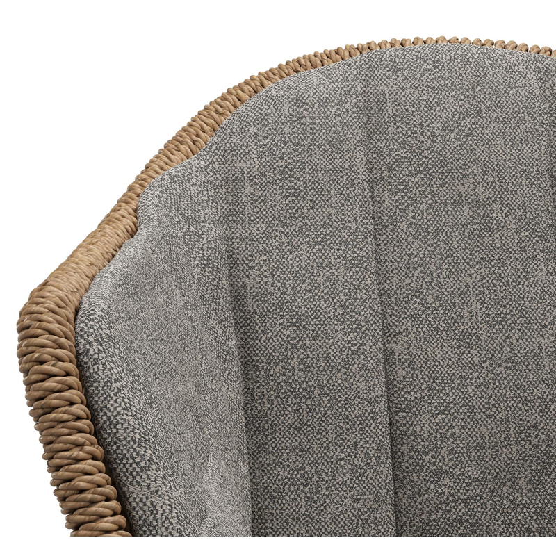 Pagino tuinstoel in teak en bruin ronde wicker met zitkussen in All Weather Sunbrella® Luxe Chartres Drizzle