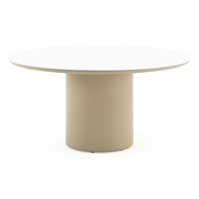 Amico tuintafel rond in beige aluminium en volkeramiek Arctic White - Dia. 148 x H 73.5 cm