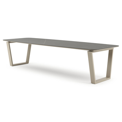Pagino tuintafel bootvorm in beige aluminium en volkeramiek Calatorao - L 315 x B 115 x H 73 cm