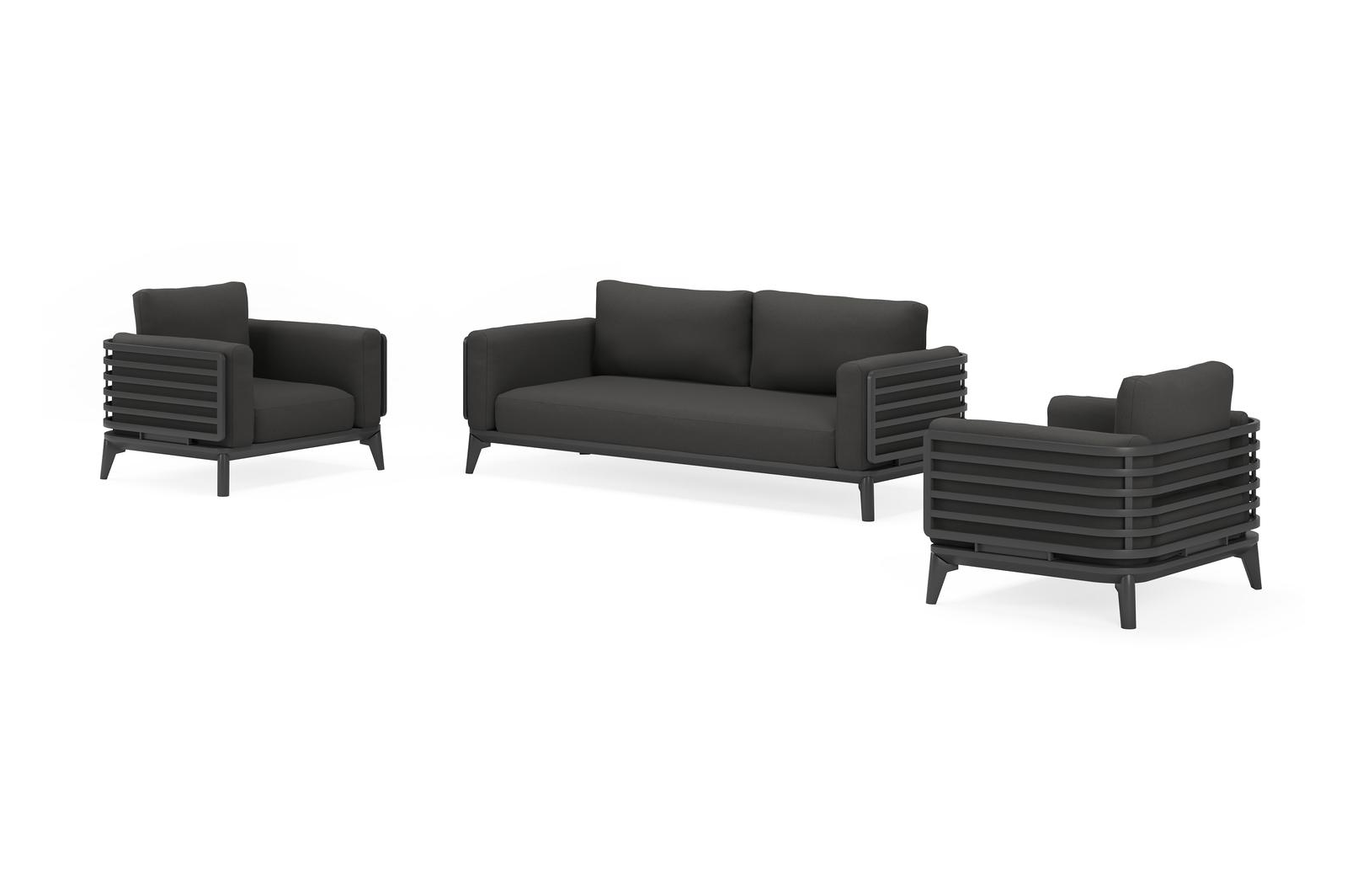 Mosa loungeset in zwart aluminium met natte sooty all weather sunbrella® premium kussens