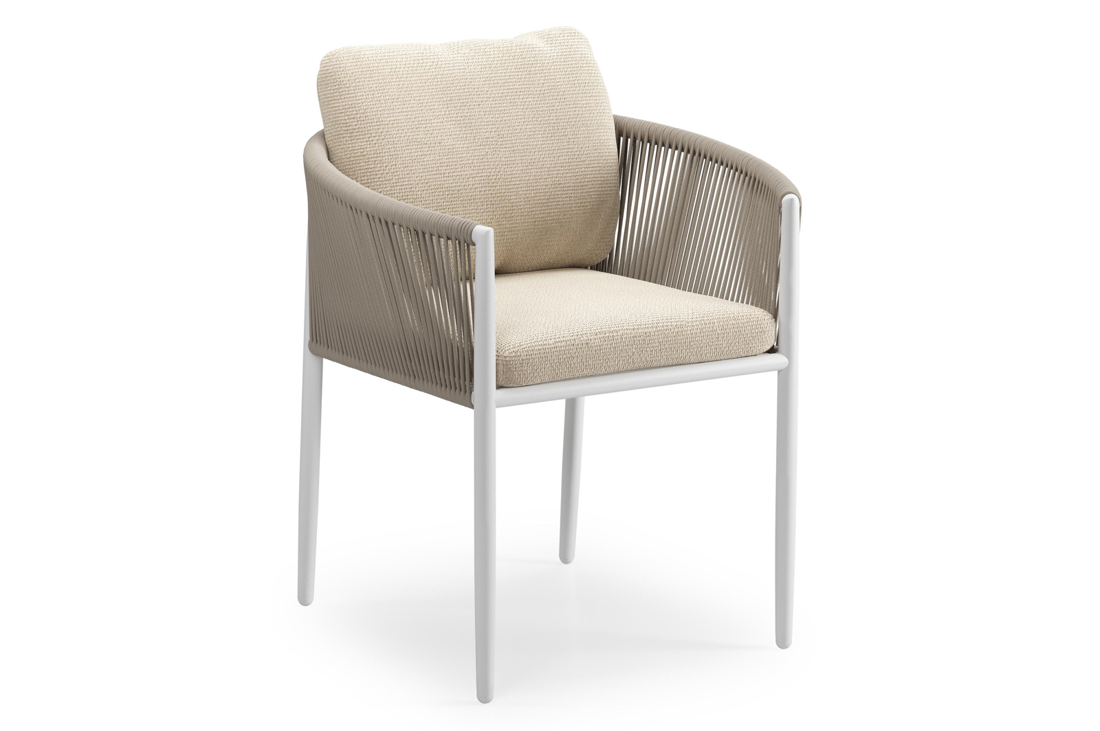 Chaise de jardin Organo en aluminium beige et corde ronde tissée verticalement beige avec coussin en All Weather Cosytica Althea Chalk