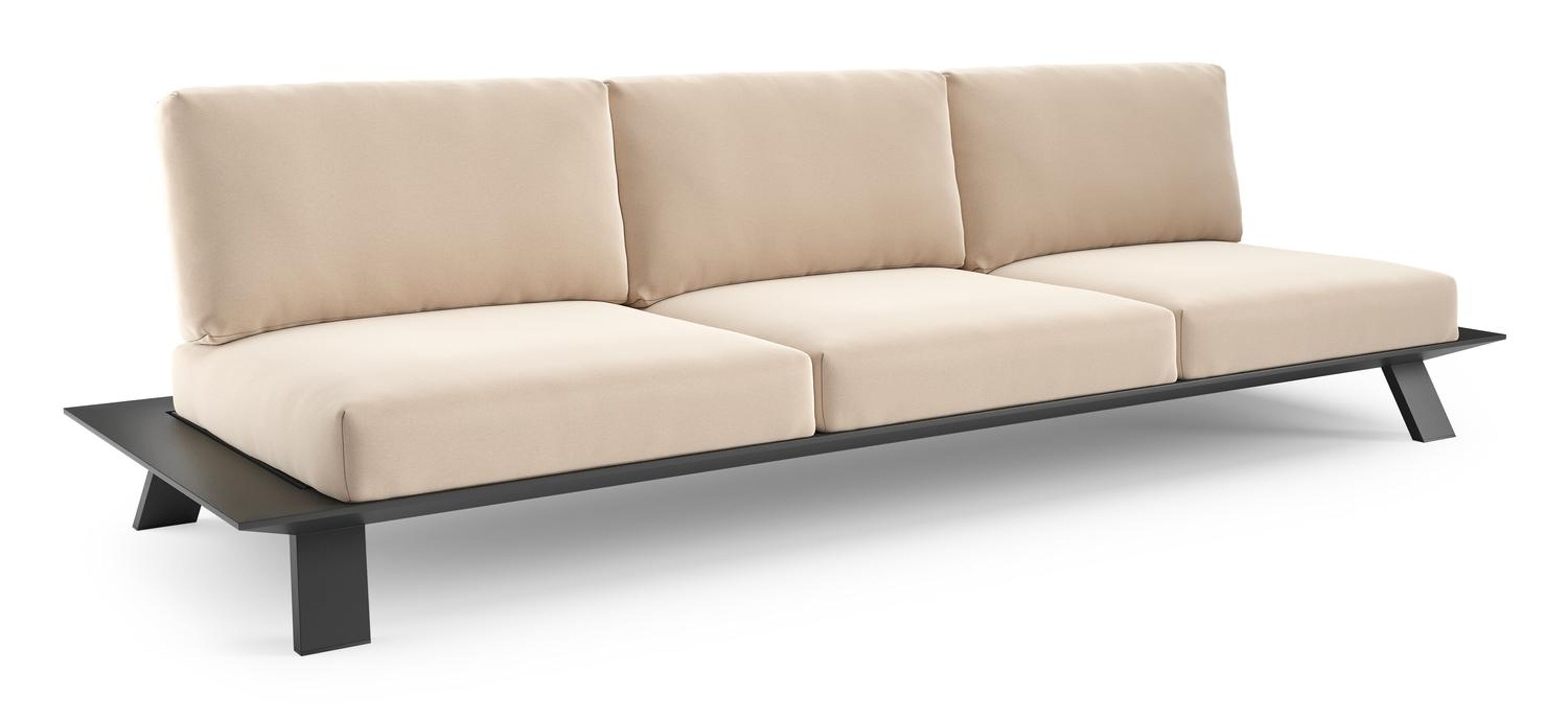 Canapé de jardin Cesano en aluminium noir et coussin en all weather Sunbrella® luxe natte linen chalk