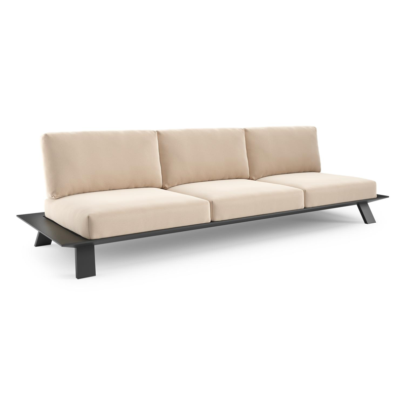 Canapé de jardin Cesano en aluminium noir et coussin en all weather Sunbrella® luxe natte linen chalk