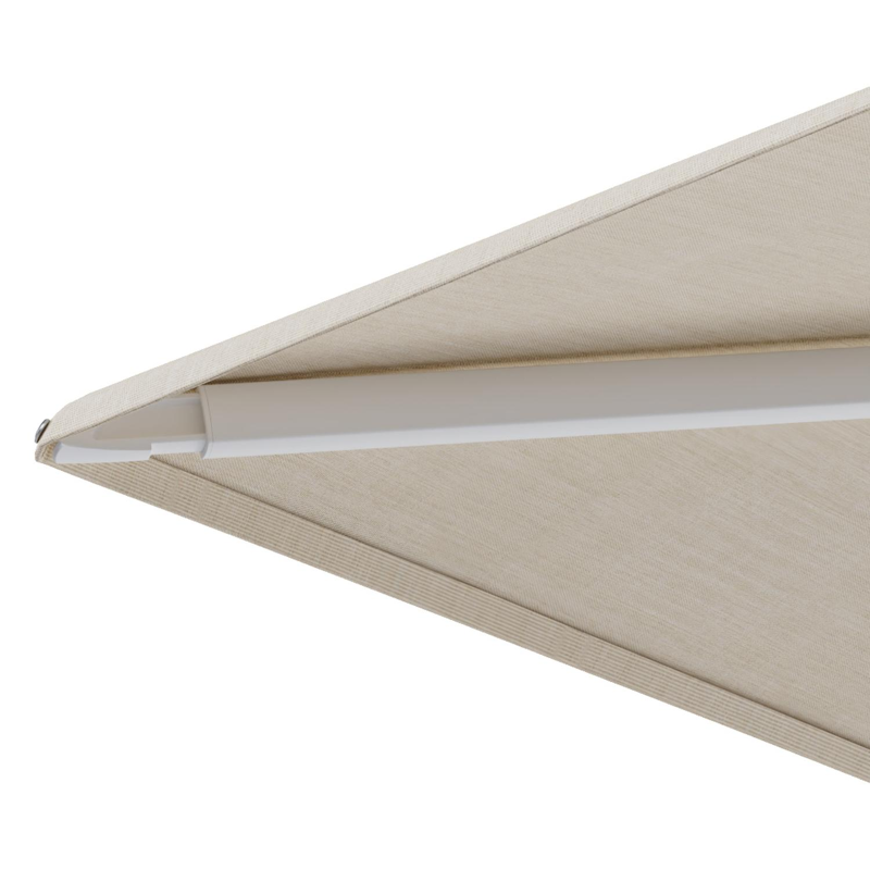 Parasol pendant Minore avec fonction tilt en aluminium blanc et Sunbrella Premium beige - Lg.1 400 x Lg.2 300 cm