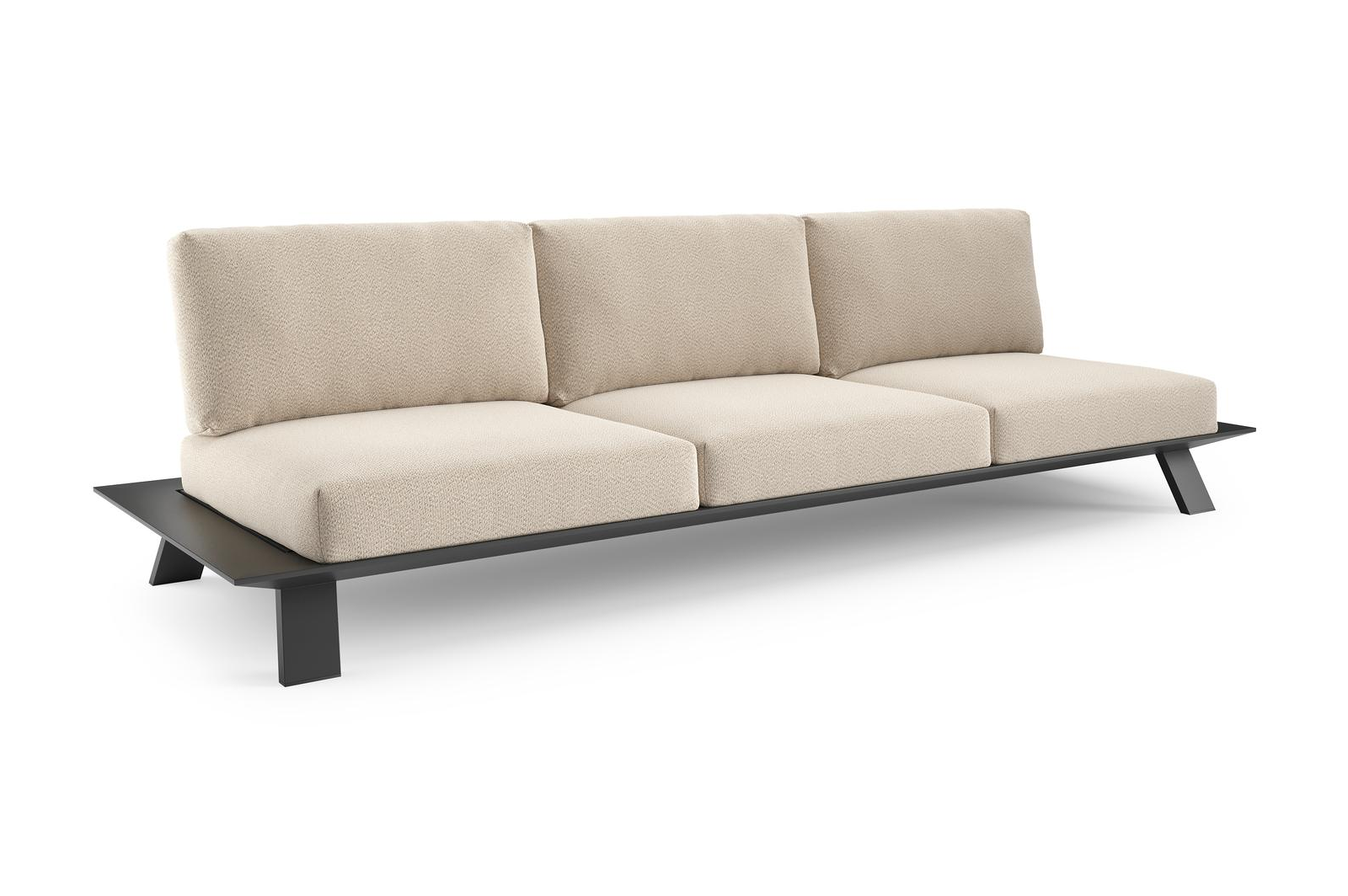 Canapé de jardin Cesano en aluminium noir et coussin en all weather Sunbrella® luxe lopi sand