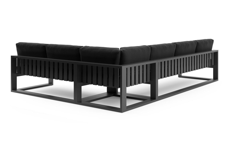 Verato loungehoek in zwart aluminium met lopi baribal all weather sunbrella® luxe kussen