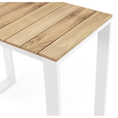 Table de bar Verato en aluminium blanc et teck - Lg 120 x Larg. 70 x H 106 cm