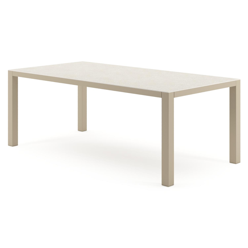 Como tuintafel rechthoekig in beige aluminium en volkeramiek Shilin - L 200 x B 100 x H 73 cm