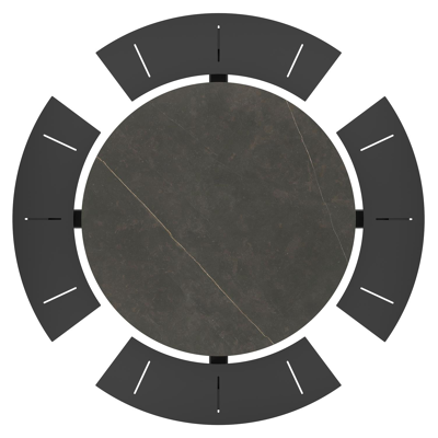 Rondino picknicktafel in zwart aluminium en volkeramiek calatorao tafelblad - Ø 236 x H 71,5 cm