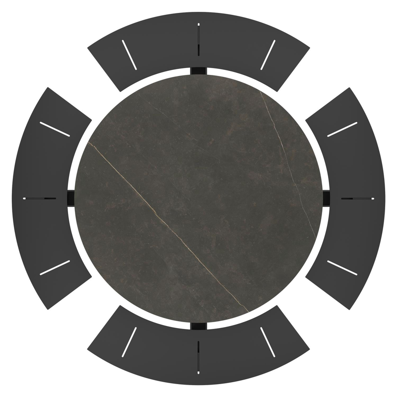 Rondino picknicktafel in zwart aluminium en volkeramiek calatorao tafelblad - Ø 236 x H 71,5 cm