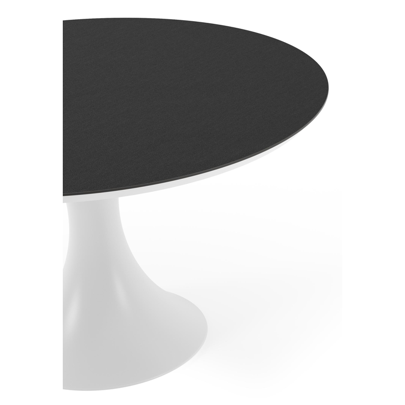 Table de jardin Fano ronde en aluminium blanc et céramique pleine Nero Black - Diam. 130 x Haut. 75 cm
