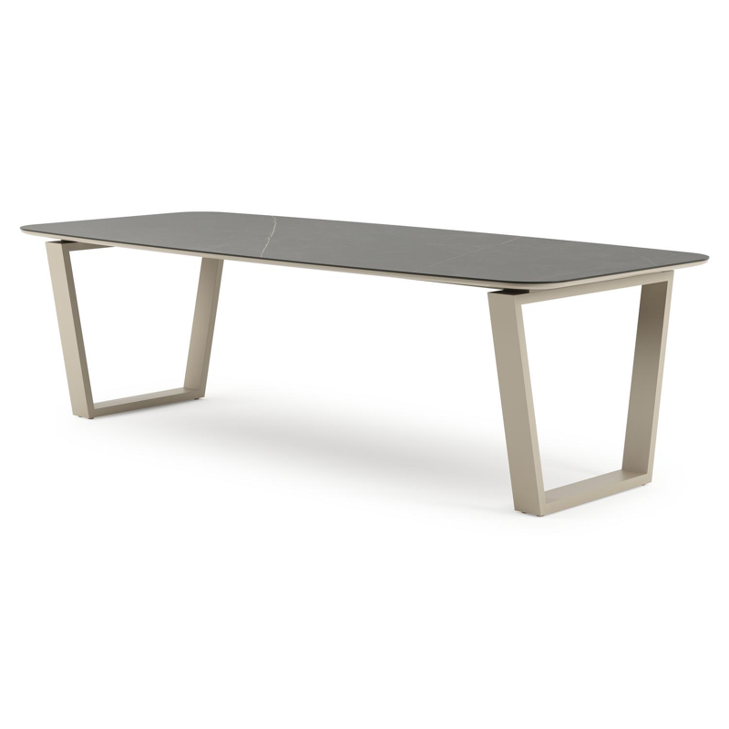Pagino tuintafel bootvorm in beige aluminium en volkeramiek Calatorao - L 255 x B 115 x H 73 cm