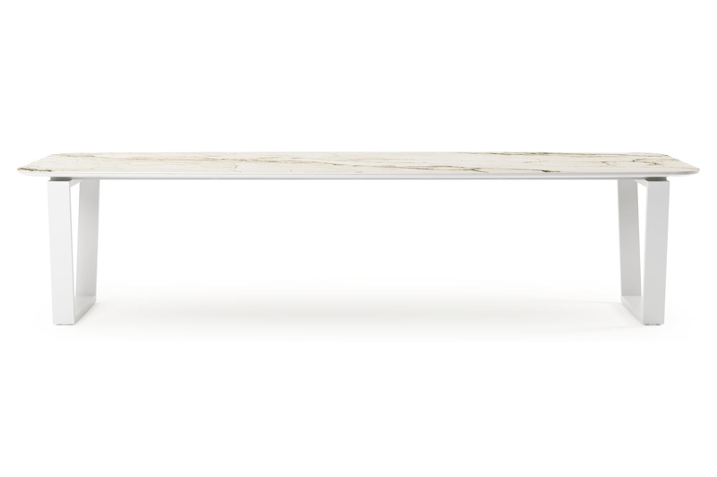 Pagino tuintafel bootvorm in wit aluminium en volkeramiek colorado dunes - L 315 x B 115 x H 73 cm