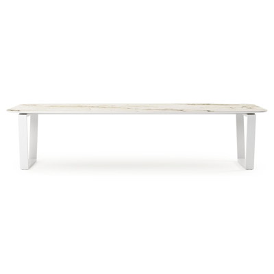 Pagino tuintafel bootvorm in wit aluminium en volkeramiek colorado dunes - L 315 x B 115 x H 73 cm