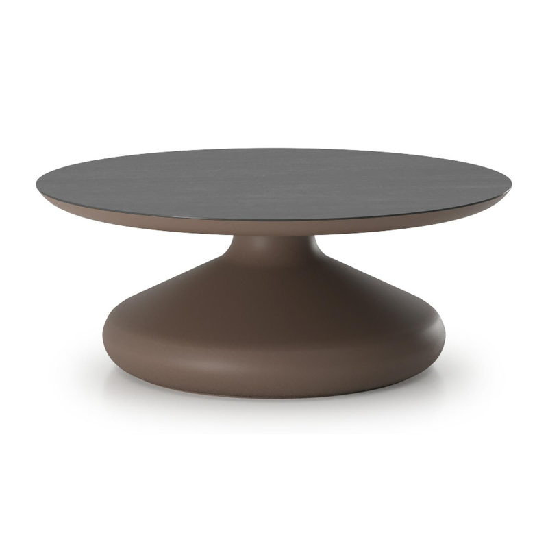Table de basse Bomero ronde en aluminium taupe et céramique pleine Basalt Black - Diam. 84 x Haut. 32.2 cm