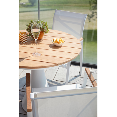 Venice stapelbare tuinstoel wit - aluminium, teak en textilene