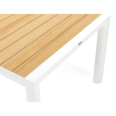 Madura tuintafel rechthoekig in wit aluminium en teak - L 255 x B 100 x H 74 cm